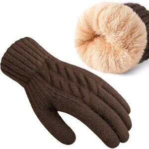 Women's A-Brown Thermal Soft Elastic Lining Cuff Winter Cold Weather Gloves